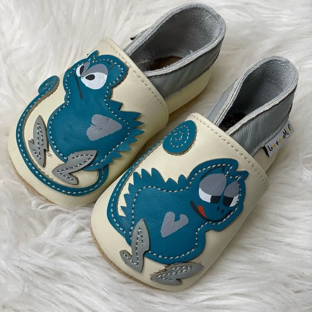 Baby leather slippers - Chameleon Soft Sole Leather Shoes in Capri blue